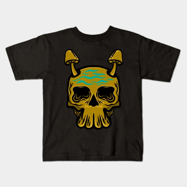 Skull mashroom Kids T-Shirt by bagus_sujatmiko